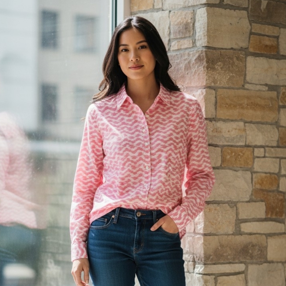C. Wonder Cotton Lightweight Pink and White Patterned Women"s Shirt